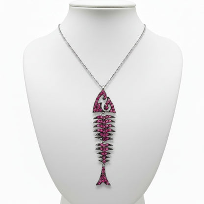 Collar Gargantilla Plata 925 Pez Articulado con Circonitas Fucsia. Joyeria Osnor