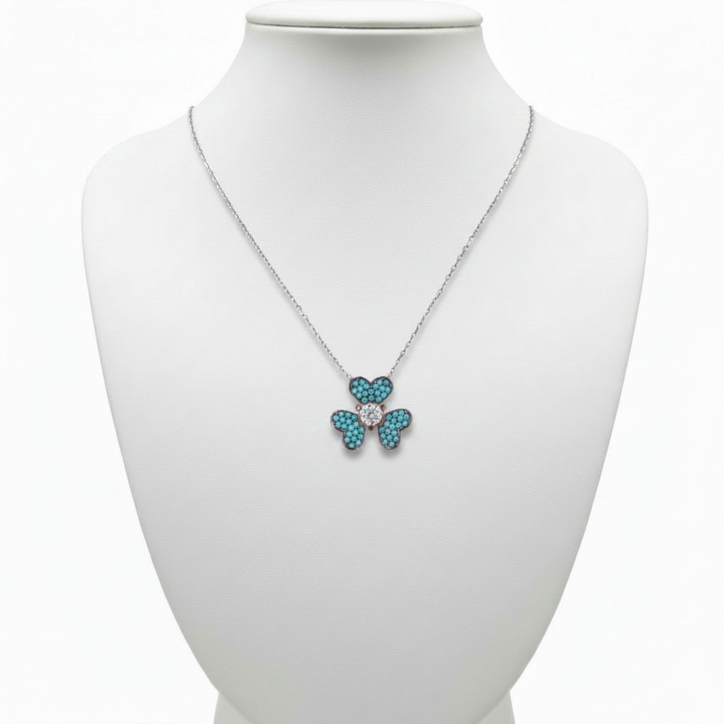 Collar Gargantilla Plata 925 Trébol Turquesa y Circonita. Joyeria Osnor