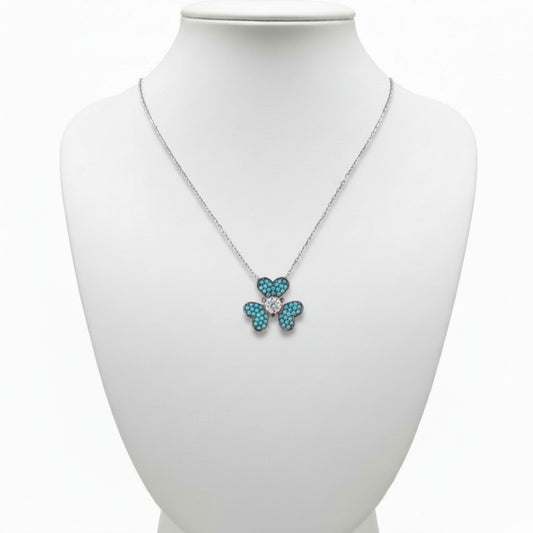 Collar Gargantilla Plata 925 Trébol Turquesa y Circonita. Joyeria Osnor