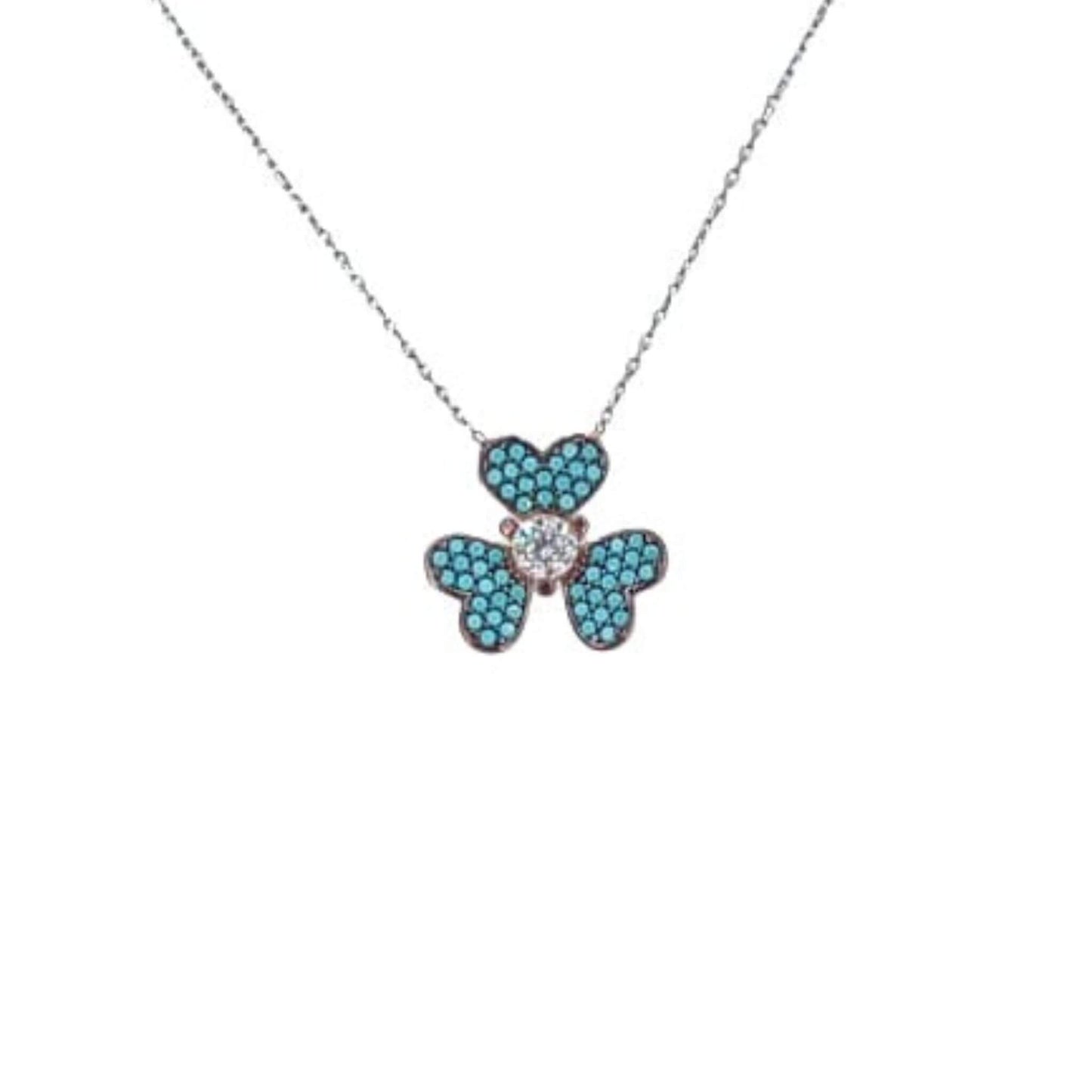 Collar Gargantilla Plata 925 Trébol Turquesa y Circonita. Joyeria Osnor
