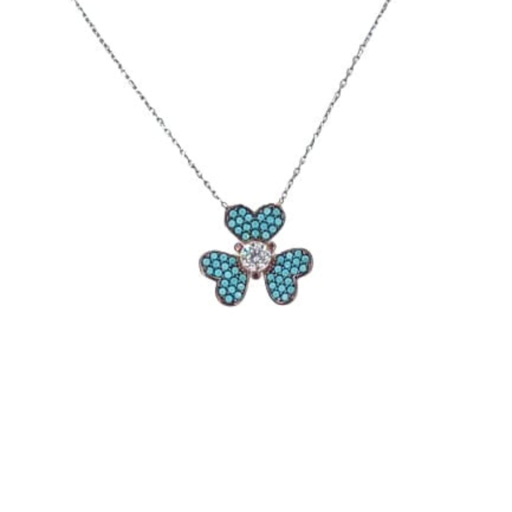 Collar Gargantilla Plata 925 Trébol Turquesa y Circonita. Joyeria Osnor