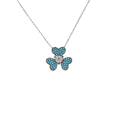 Collar Gargantilla Plata 925 Trébol Turquesa y Circonita. Joyeria Osnor