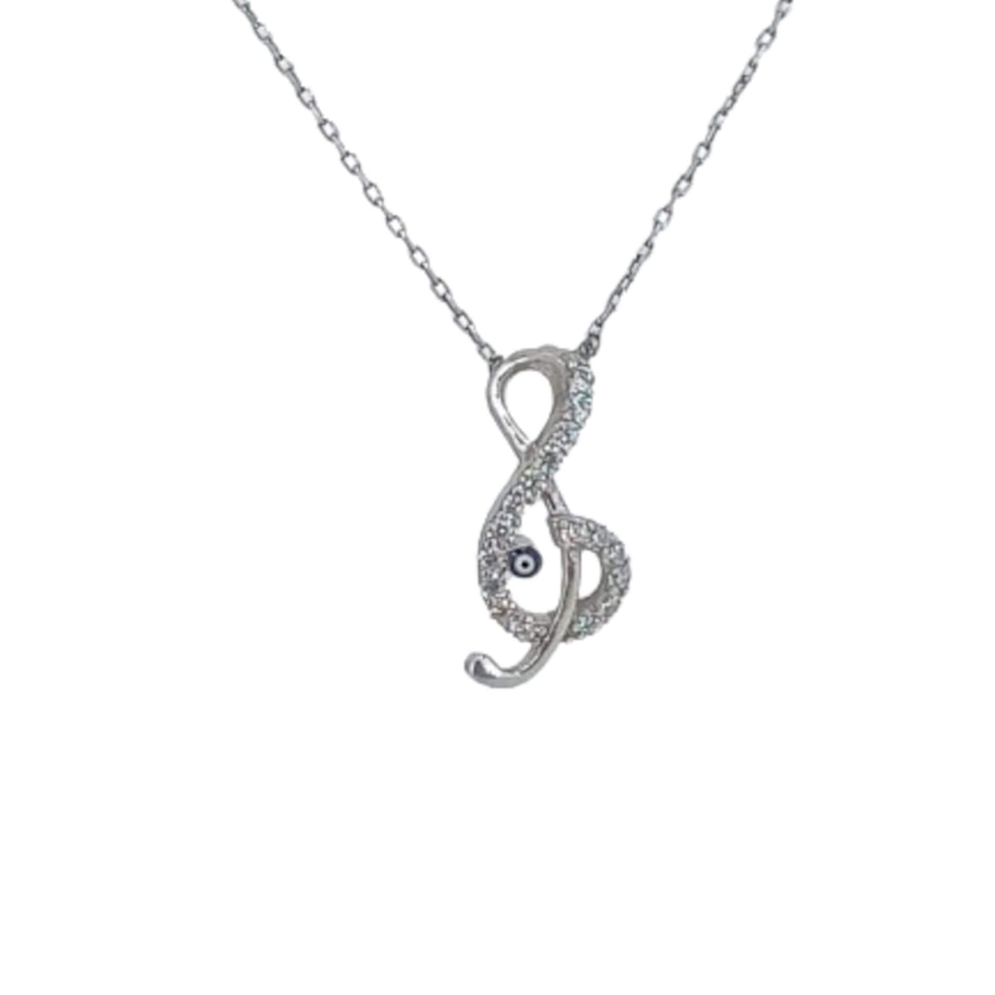 Collar Gargantilla Nota Musical Plata 925 con Ojo Turco y Circonitas · Unisex Joyeria Osnor