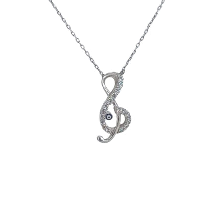 Collar Gargantilla Nota Musical Plata 925 con Ojo Turco y Circonitas · Unisex Joyeria Osnor