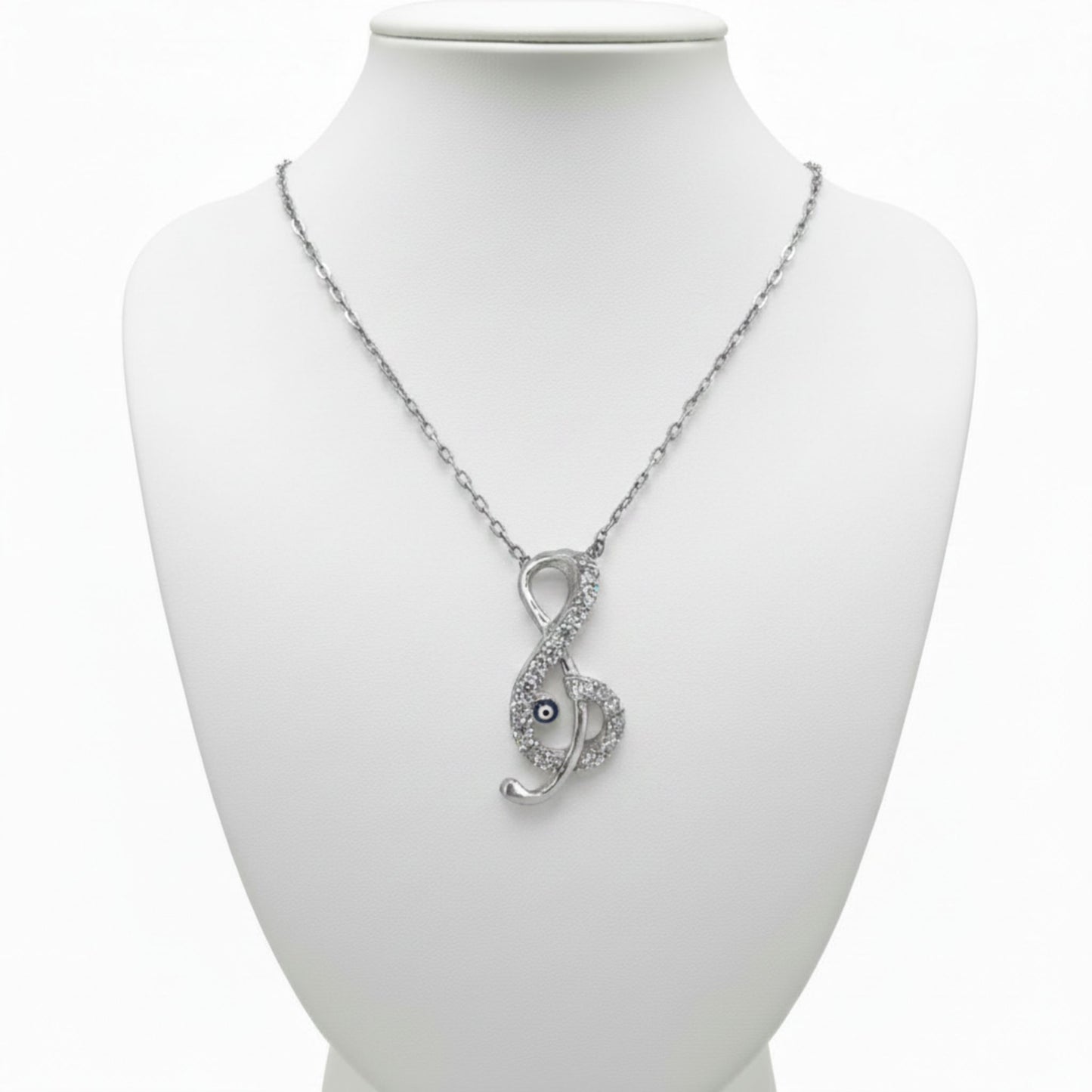 Collar Gargantilla Nota Musical Plata 925 con Ojo Turco y Circonitas · Unisex Joyeria Osnor