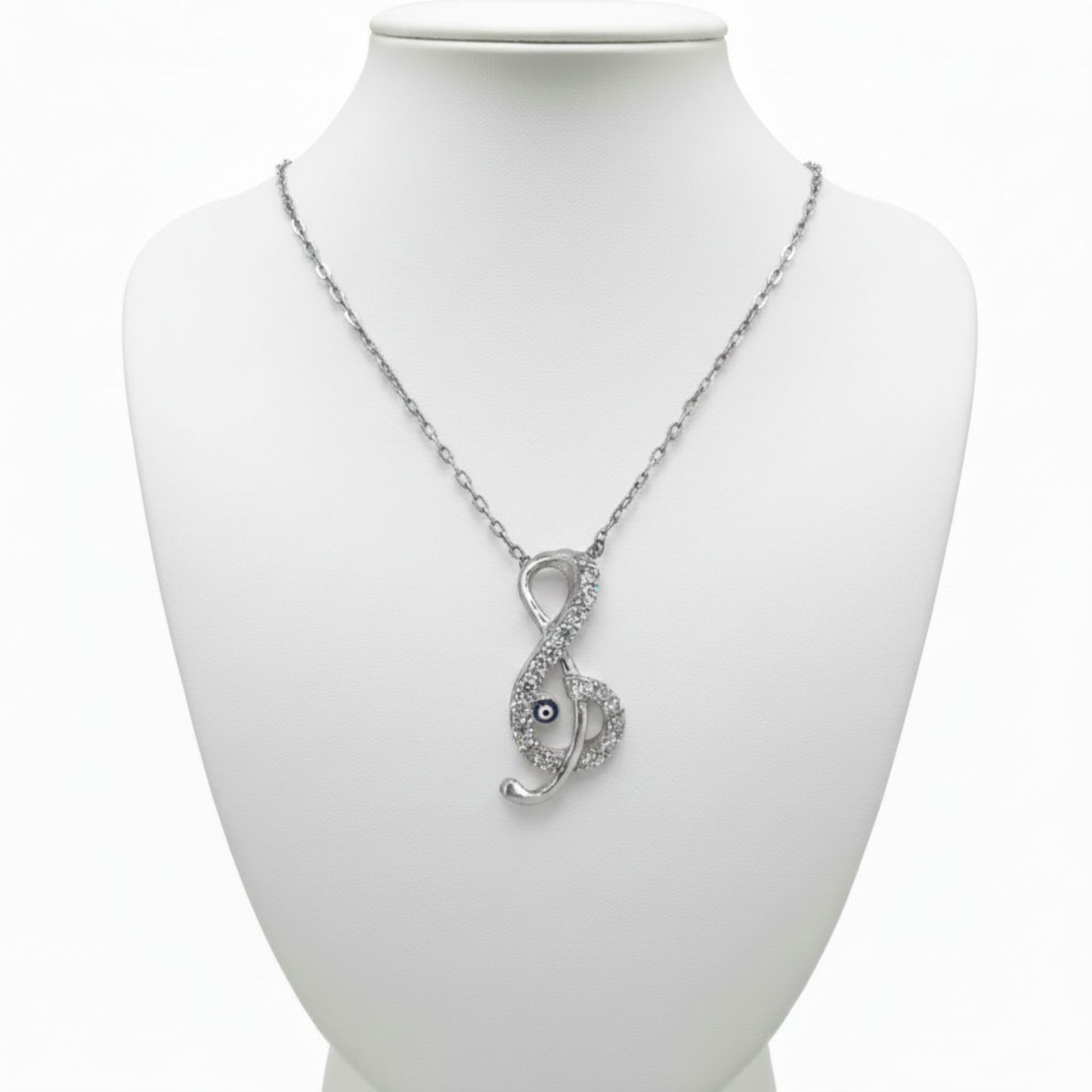 Collar Gargantilla Nota Musical Plata 925 con Ojo Turco y Circonitas · Unisex Joyeria Osnor