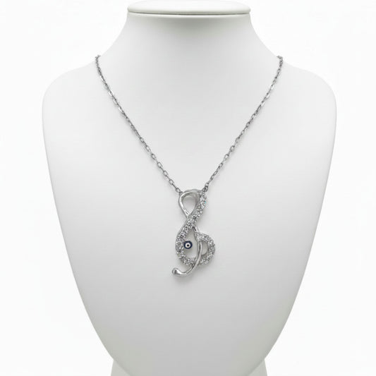 Collar Gargantilla Nota Musical Plata 925 con Ojo Turco y Circonitas · Unisex Joyeria Osnor