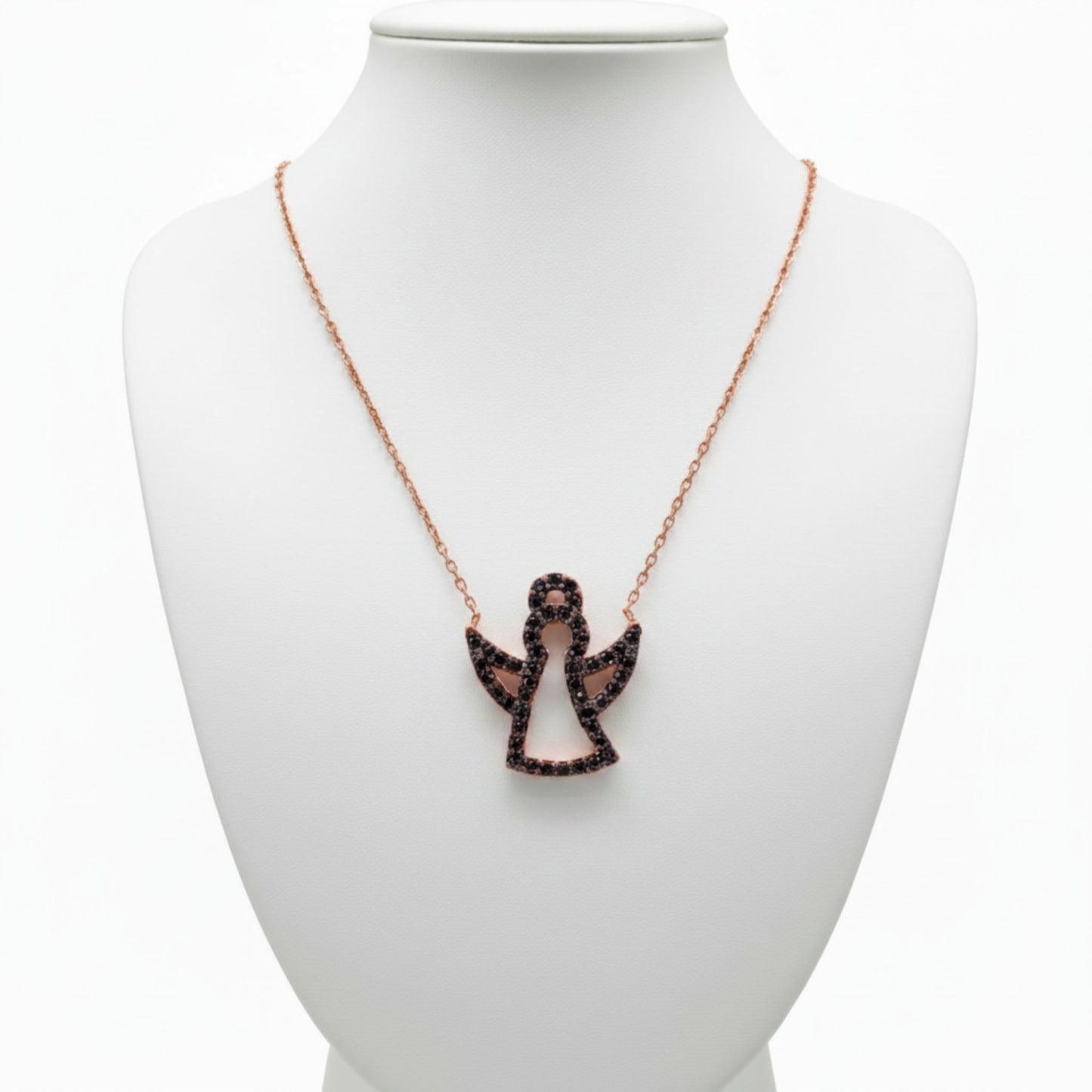 Collar Gargantilla Ángel Oro Rosa con Circonitas Negras. Joyeria Osnor