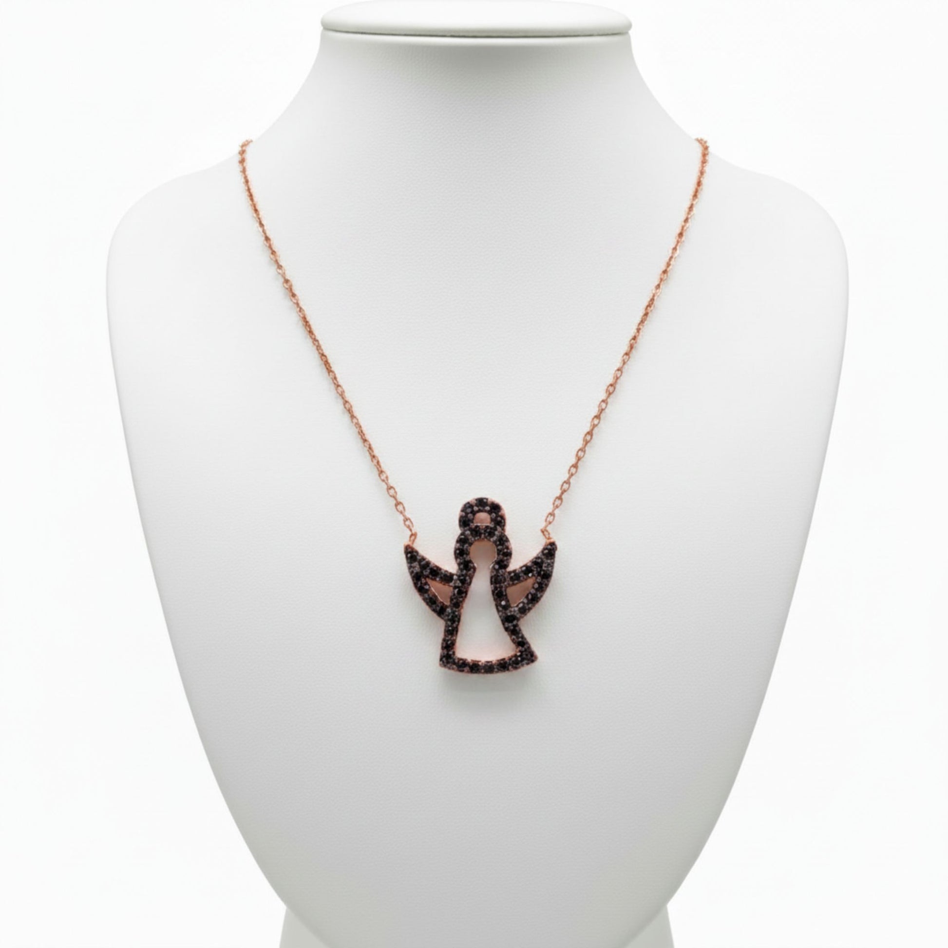 Collar Gargantilla Ángel Oro Rosa con Circonitas Negras. Joyeria Osnor