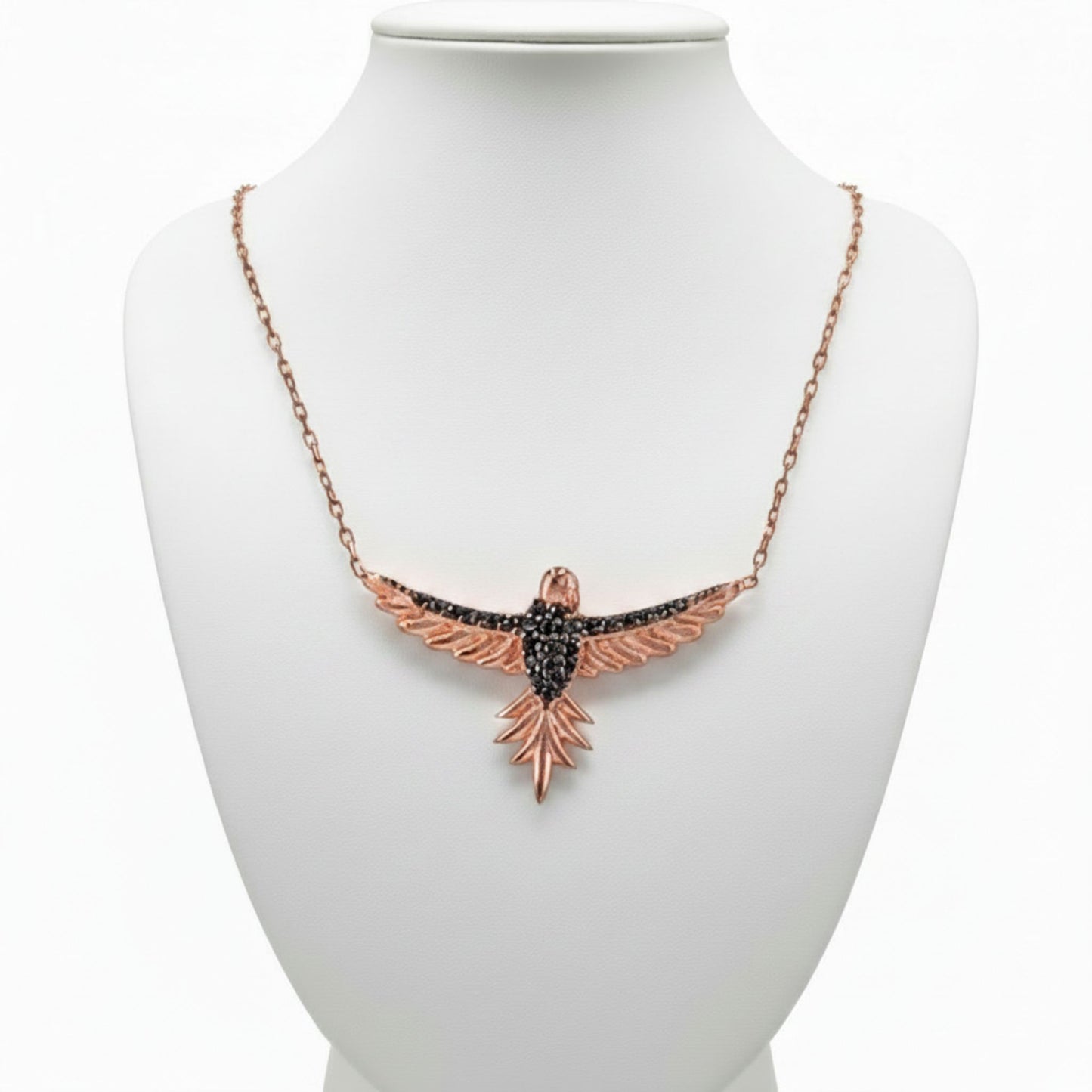Collar Gargantilla Ave · Plata 925 Baño Oro Rosa con Circonitas Negras. Joyeria Osnor