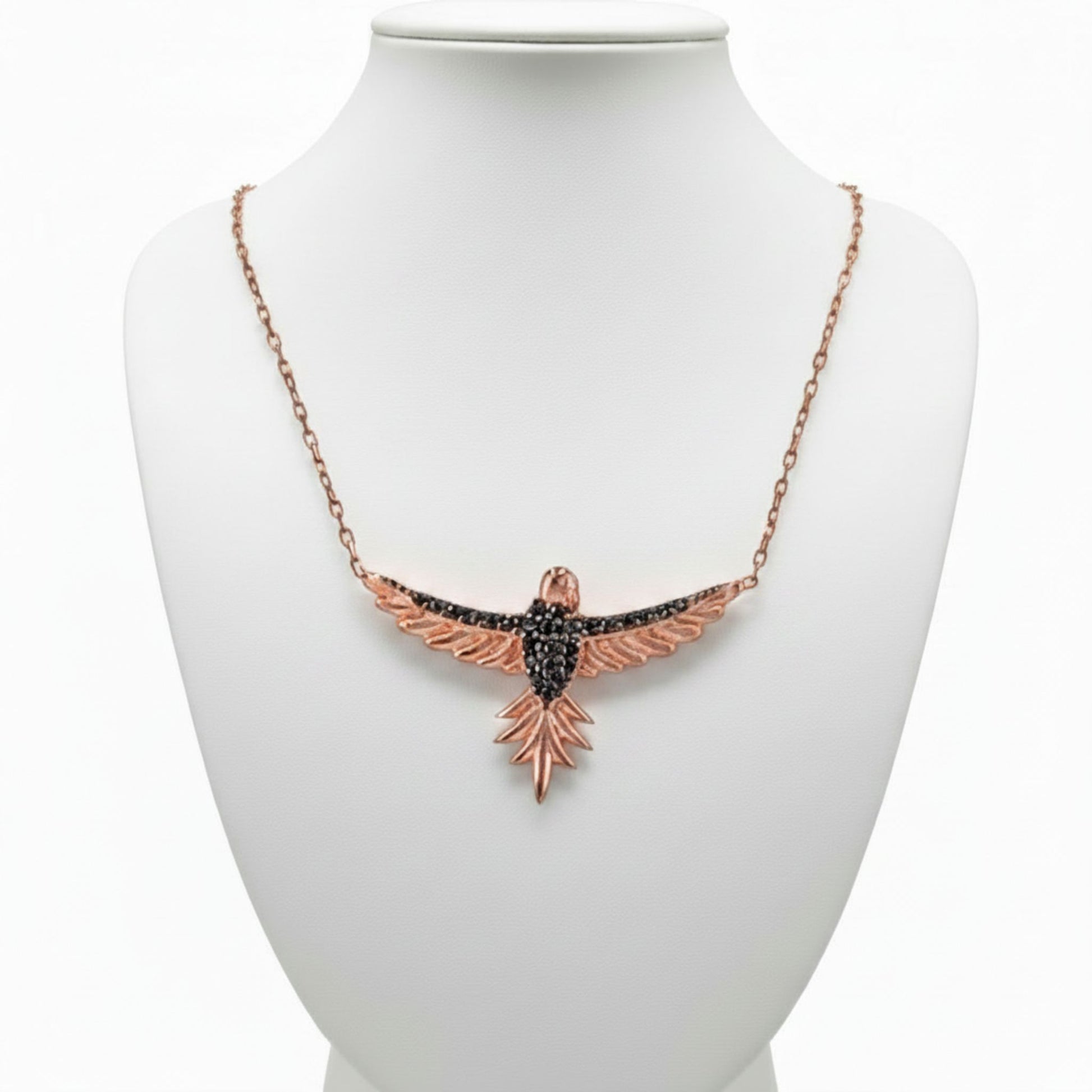 Collar Gargantilla Ave · Plata 925 Baño Oro Rosa con Circonitas Negras. Joyeria Osnor