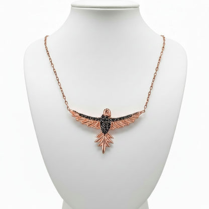 Collar Gargantilla Ave · Plata 925 Baño Oro Rosa con Circonitas Negras. Joyeria Osnor