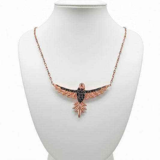 Collar Gargantilla Ave · Plata 925 Baño Oro Rosa con Circonitas Negras. Joyeria Osnor