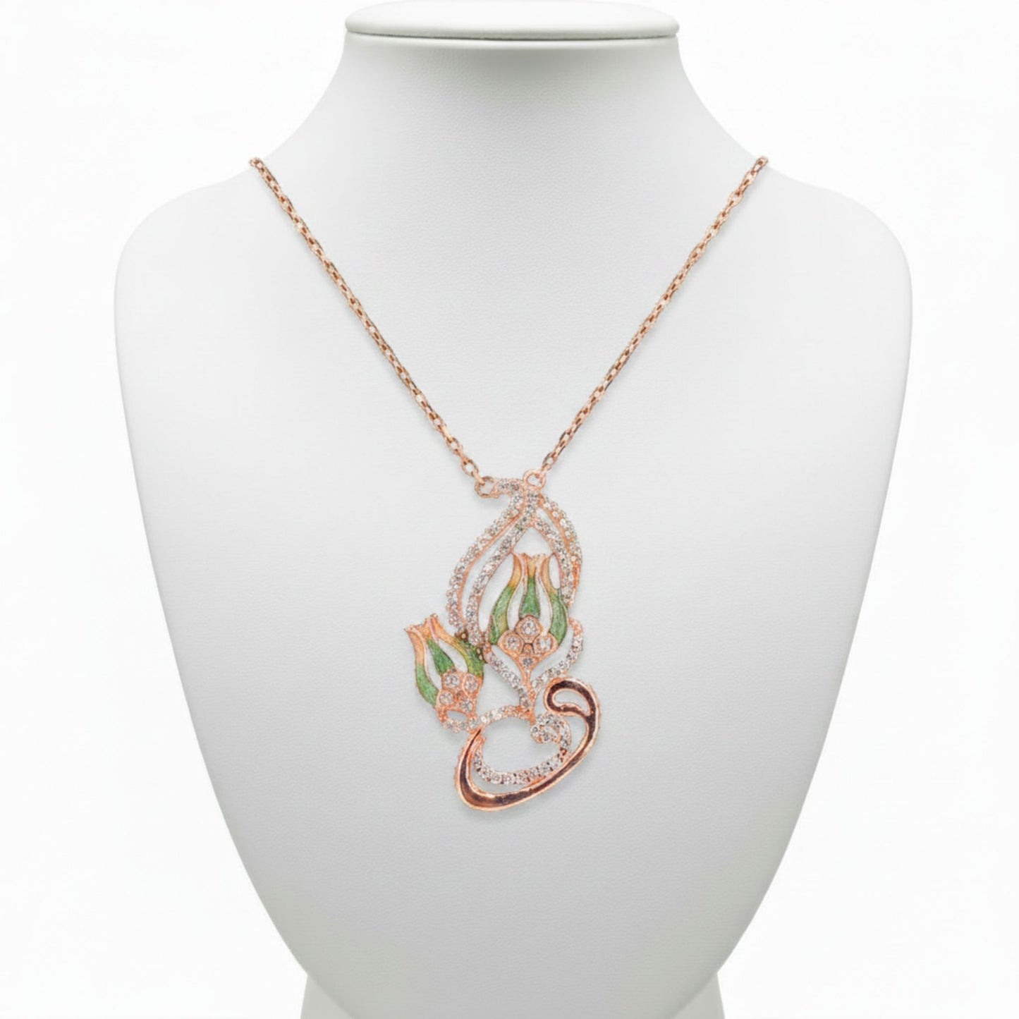 Collar Gargantilla Tulipán Plata 925 Acabado Rosa con Esmalte y Circonitas. Joyeria Osnor