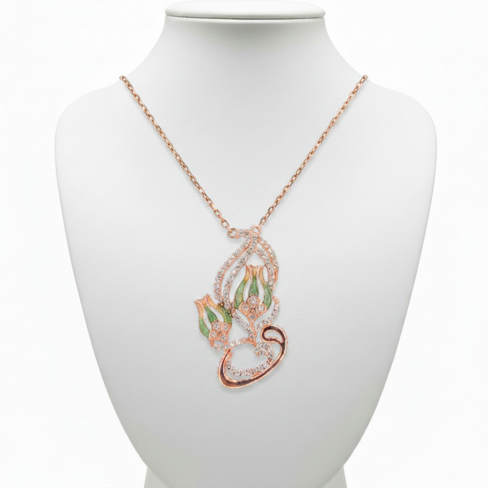 Collar Gargantilla Tulipán Plata 925 Acabado Rosa con Esmalte y Circonitas. Joyeria Osnor