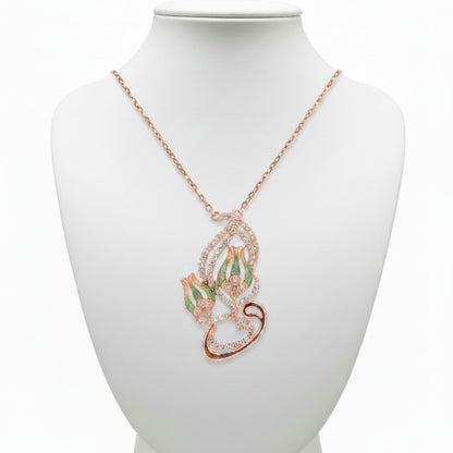 Collar Gargantilla Tulipán Plata 925 Acabado Rosa con Esmalte y Circonitas. Joyeria Osnor