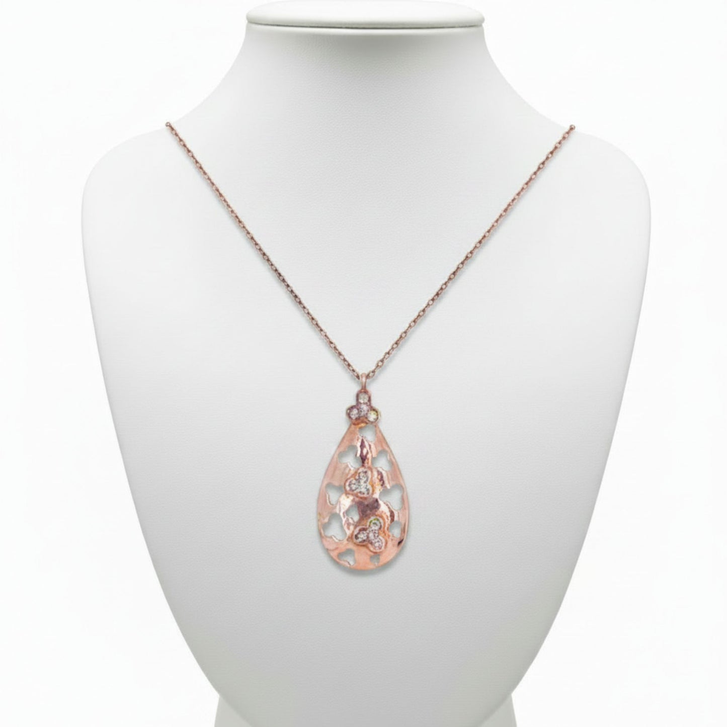 Collar Gota Calado · Plata 925 Baño Oro Rosa con Circonitas Blancas. Joyeria Osnor