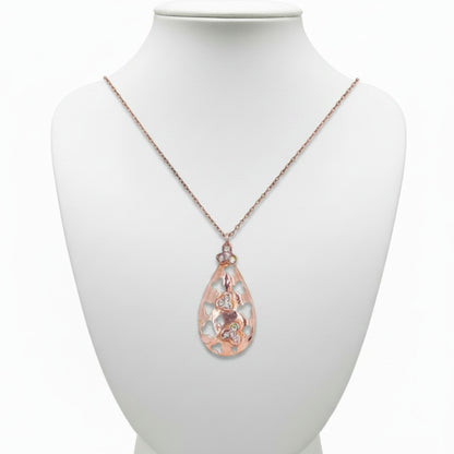 Collar Gota Calado · Plata 925 Baño Oro Rosa con Circonitas Blancas. Joyeria Osnor