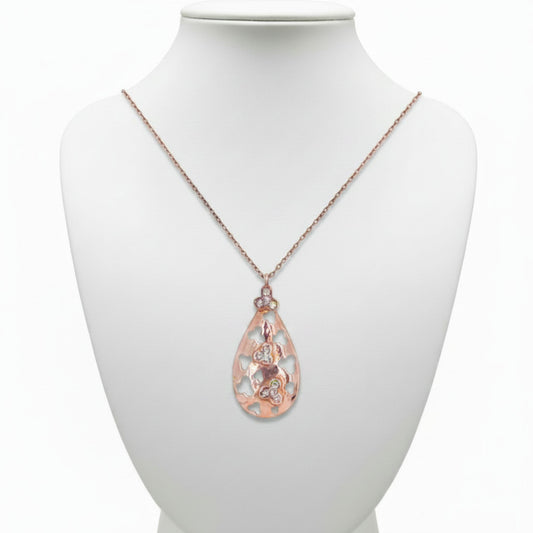 Collar Gota Calado · Plata 925 Baño Oro Rosa con Circonitas Blancas. Joyeria Osnor