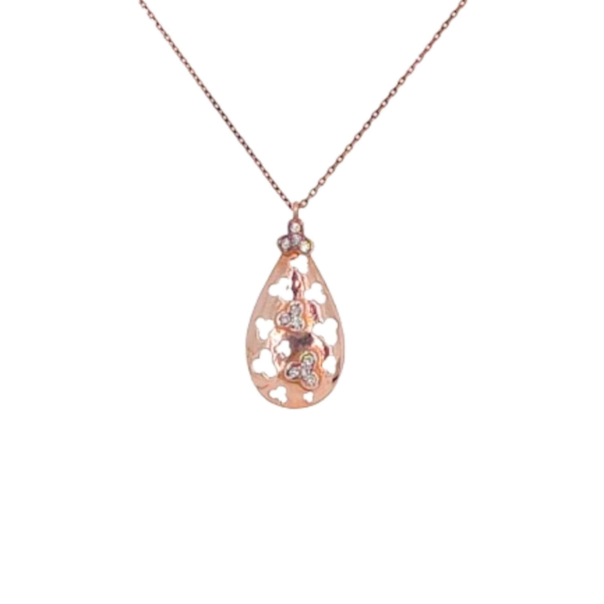 Collar Gargantilla Gota Calado · Plata 925 Baño Oro Rosa con Circonitas Blancas. Joyeria Osnor