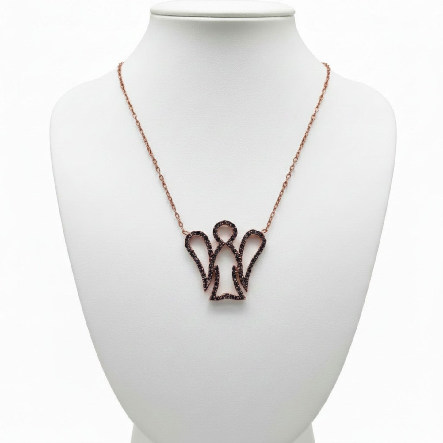 Collar Gargantilla Ángel Plata 925 con Circonitas Negras · Acabado Rosa. Joyeria Osnor