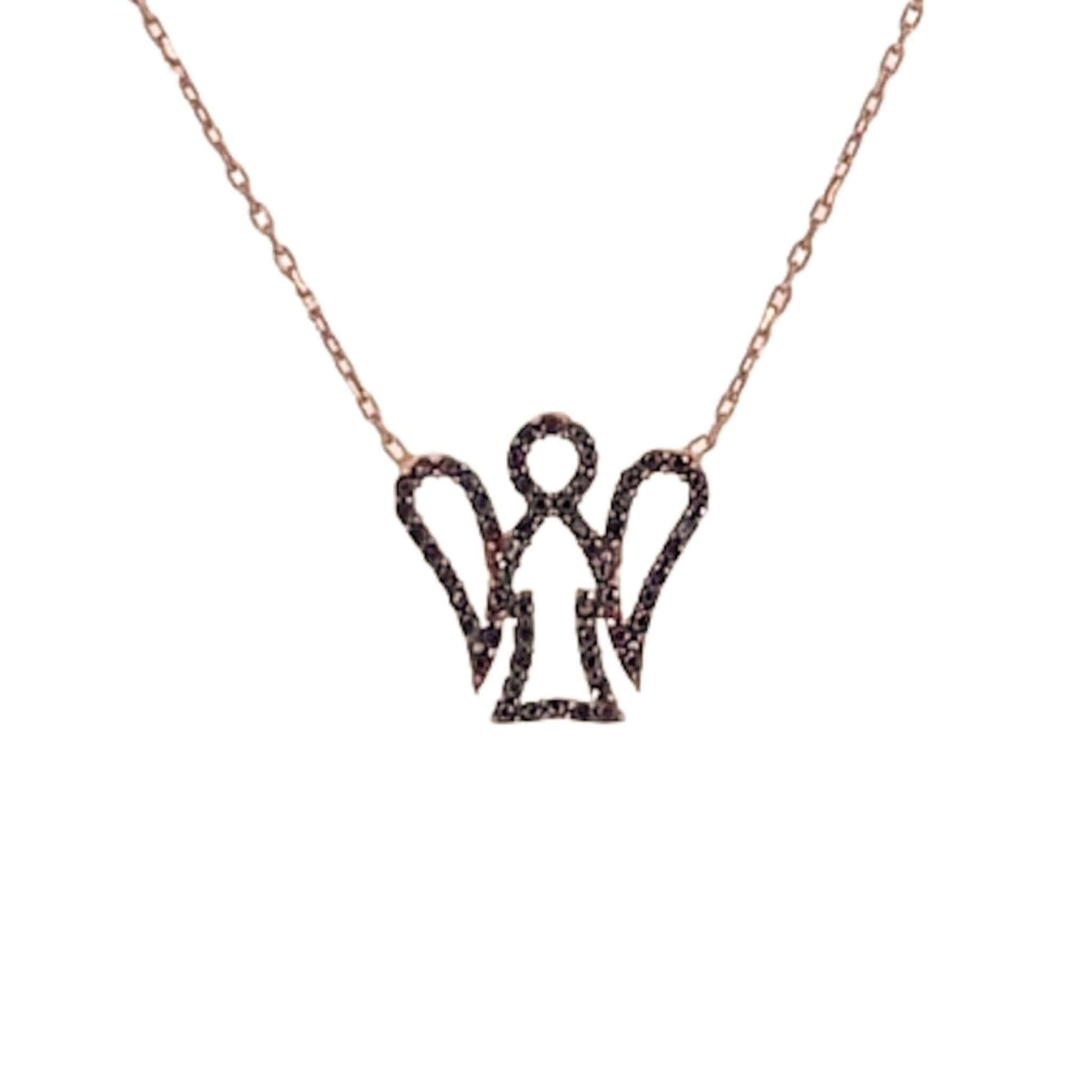 Collar Gargantilla Ángel Calado Oro Rosa con Circonitas Negras. Joyeria Osnor