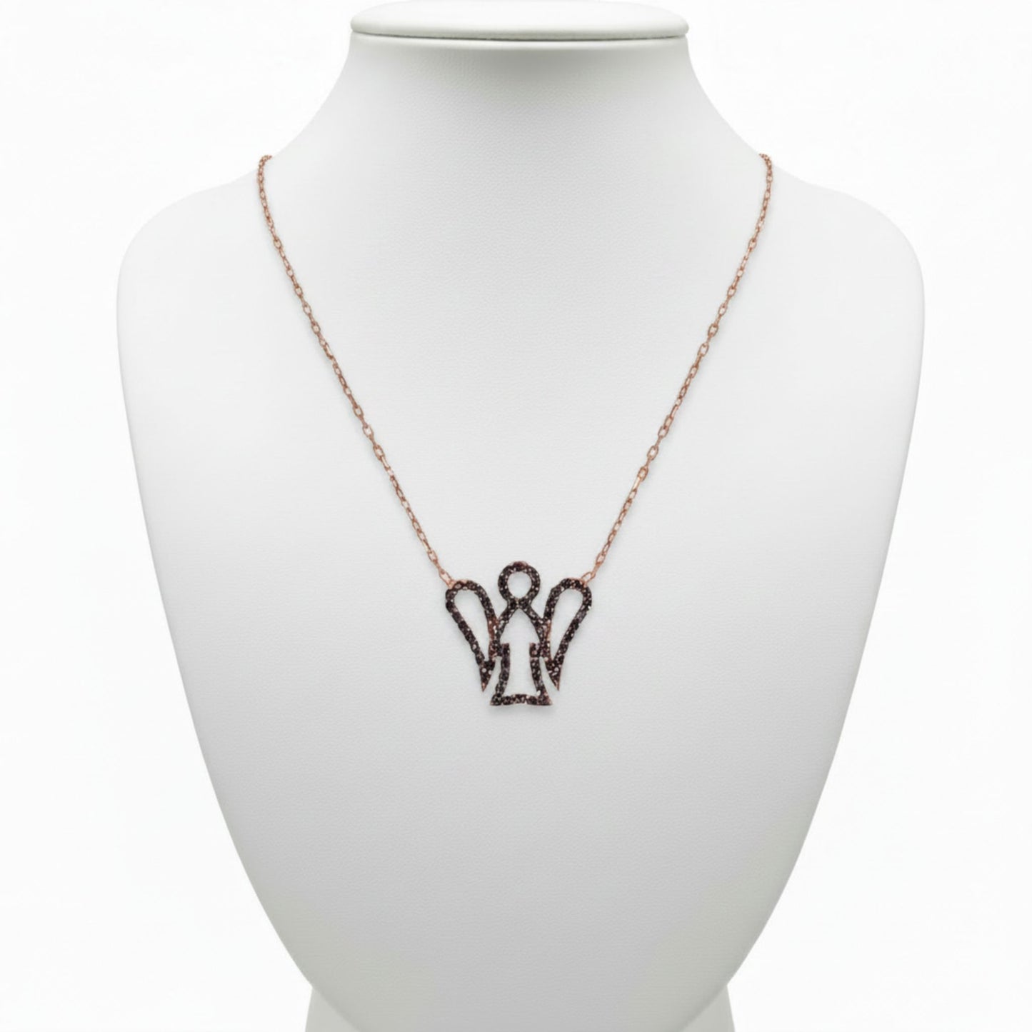Collar Gargantilla Ángel Calado Oro Rosa con Circonitas Negras. Joyeria Osnor