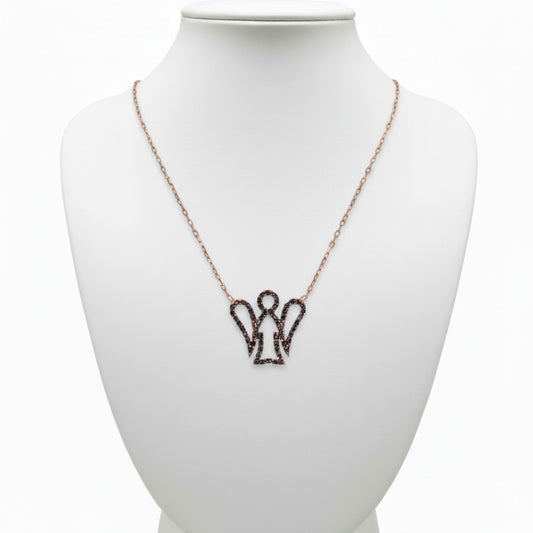 Collar Gargantilla Ángel Calado Oro Rosa con Circonitas Negras. Joyeria Osnor