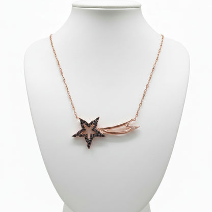Collar Gargantilla Estrella Fugaz Plata 925 Acabado Rosa con Circonitas Negras. Joyeria Osnor