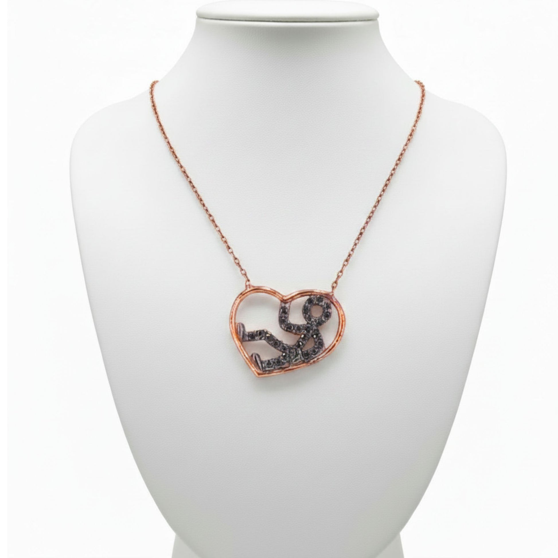 Collar Gargantilla Corazón Plata 925 Baño Oro Rosa con Circonitas Negras,Joyeria Osnor