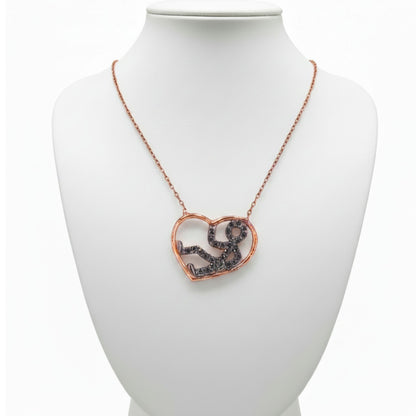 Collar Gargantilla Corazón Plata 925 Baño Oro Rosa con Circonitas Negras,Joyeria Osnor