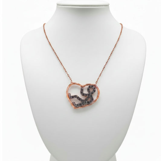 Collar Gargantilla Corazón Plata 925 Baño Oro Rosa con Circonitas Negras,Joyeria Osnor