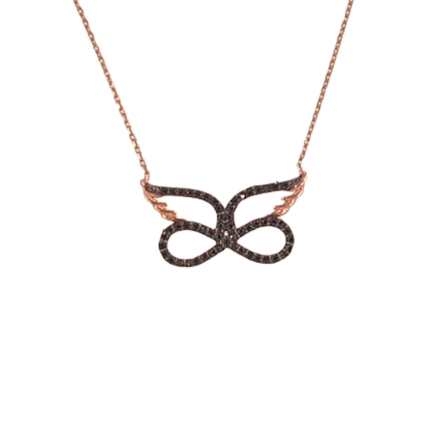 Collar Gargantilla Infinito con Alas de Ángel Plata con Acabado Oro Rosa y Circonitas Negras Joyeria Osnor