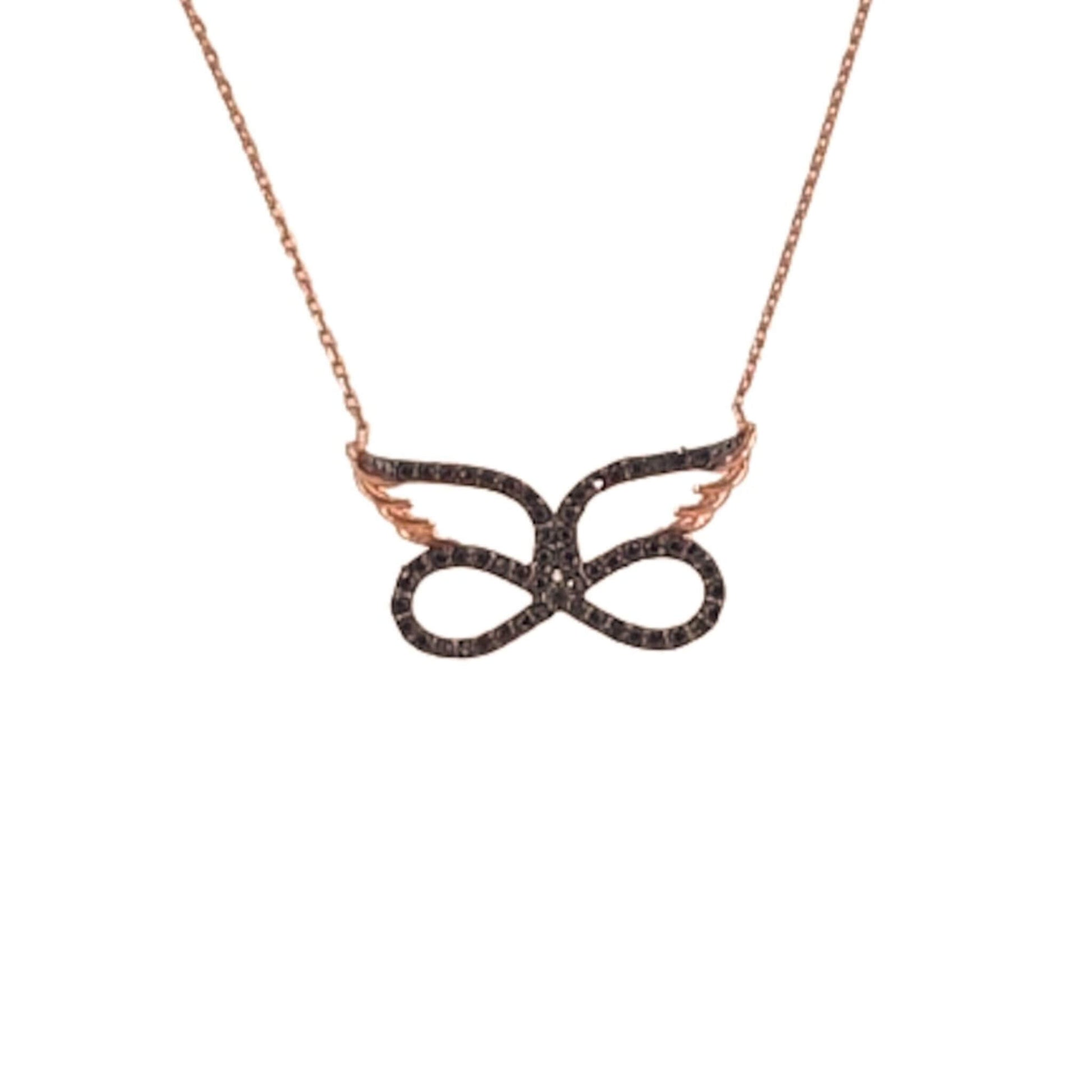 Collar Gargantilla Infinito con Alas de Ángel Plata con Acabado Oro Rosa y Circonitas Negras Joyeria Osnor