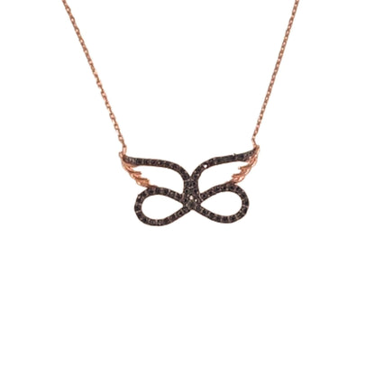 Collar Gargantilla Infinito con Alas de Ángel Plata con Acabado Oro Rosa y Circonitas Negras Joyeria Osnor