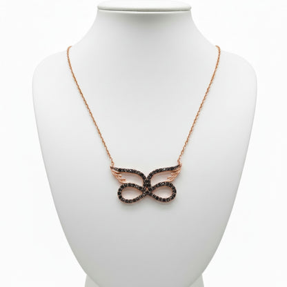 Collar Gargantilla Infinito con Alas de Ángel Plata con Acabado Oro Rosa y Circonitas Negras Joyeria Osnor