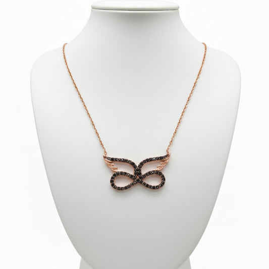 Collar Gargantilla Infinito con Alas de Ángel Plata con Acabado Oro Rosa y Circonitas Negras Joyeria Osnor