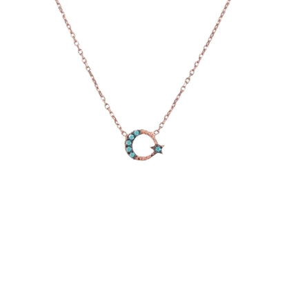 Collar Gargantilla Luna y Estrella · Plata 925 Baño Oro Rosa con Turquesas. Joyeria Osnor