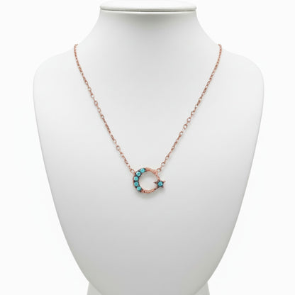 Collar Gargantilla Luna y Estrella · Plata 925 Baño Oro Rosa con Turquesas.Joyeria Osnor