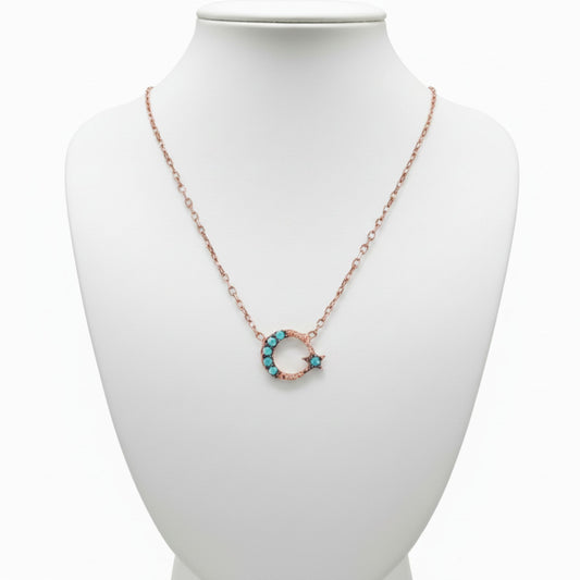 Collar Gargantilla Luna y Estrella · Plata 925 Baño Oro Rosa con Turquesas.Joyeria Osnor