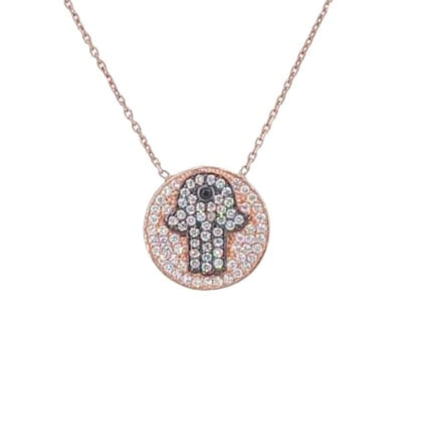 Collar Gargantilla Plata 925 Mano de Fátima Hamsa · Baño Oro Rosa y Circonitas Joyeria Osnor