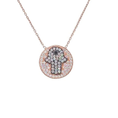Collar Gargantilla Plata 925 Mano de Fátima Hamsa · Baño Oro Rosa y Circonitas Joyeria Osnor