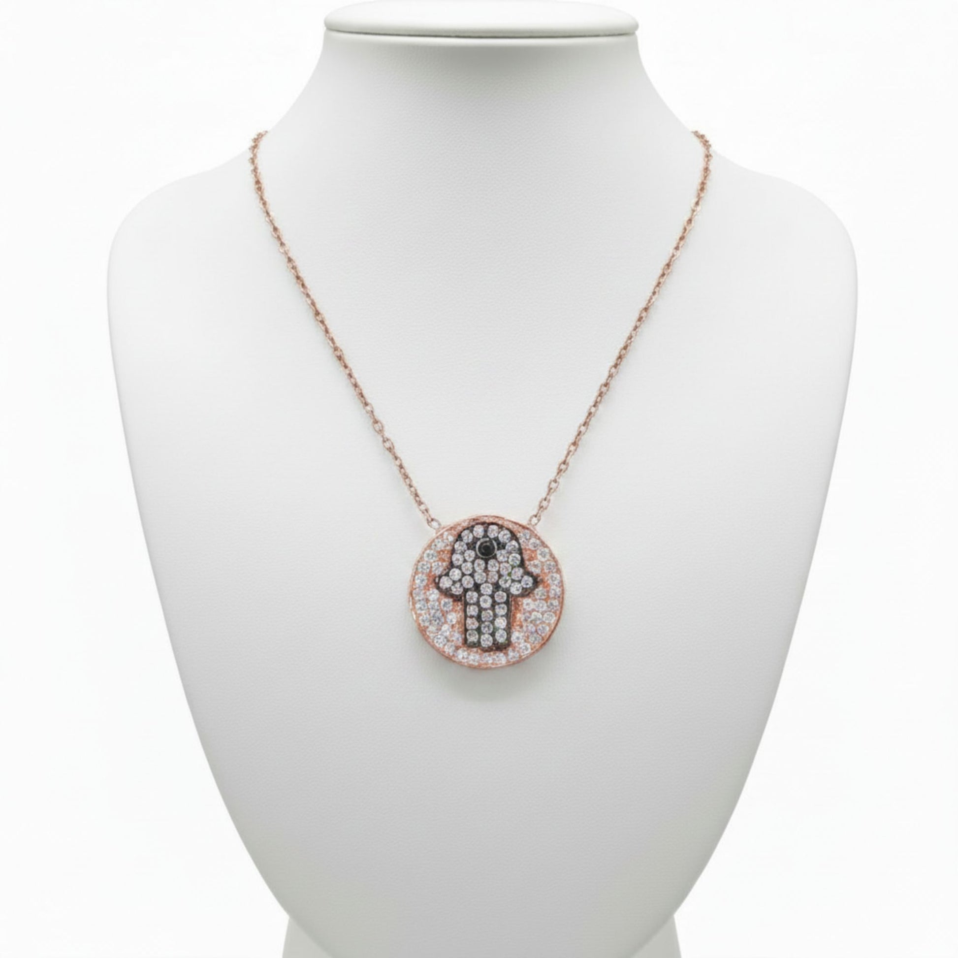 Collar Gargantilla Plata 925 Mano de Fátima Hamsa · Baño Oro Rosa y Circonitas Joyeria Osnor