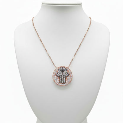 Collar Gargantilla Plata 925 Mano de Fátima Hamsa · Baño Oro Rosa y Circonitas Joyeria Osnor