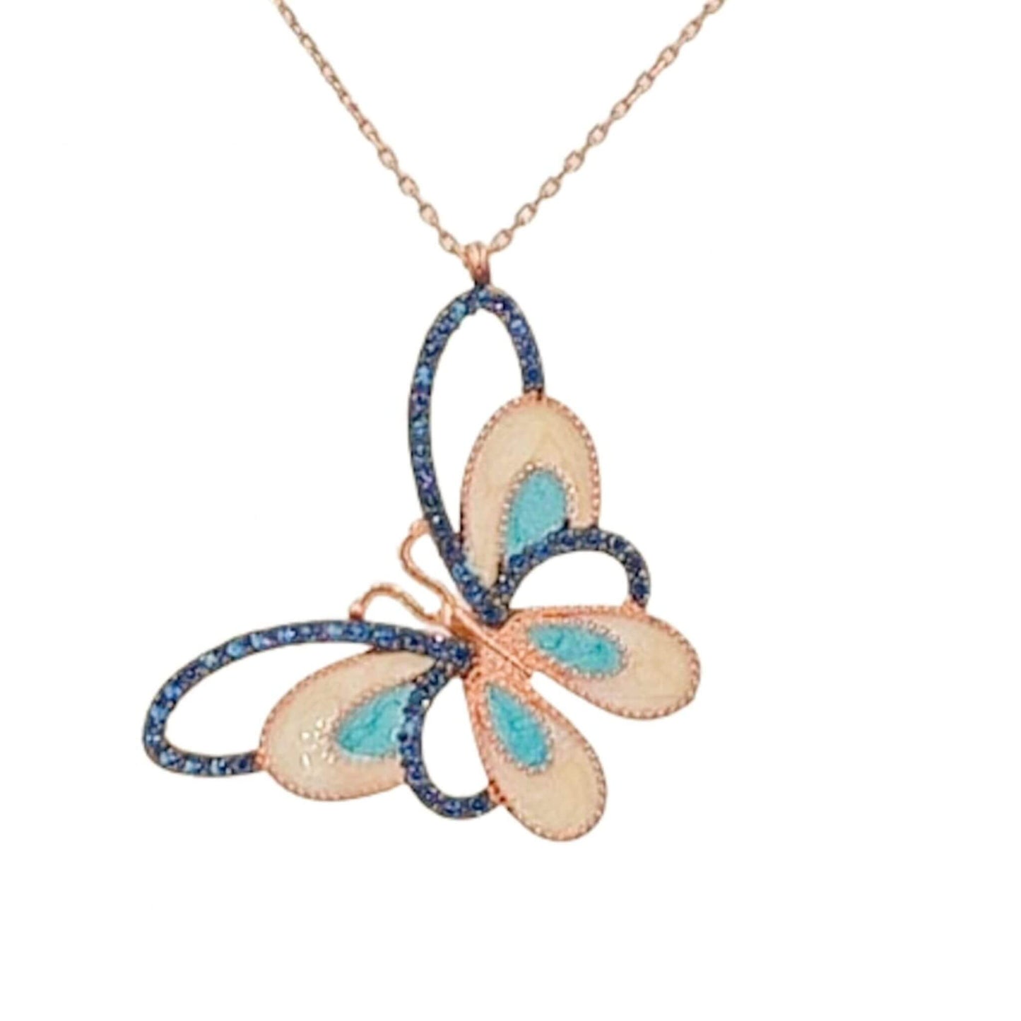 Gargantilla Mariposa Plata 925 con Esmalte y Circonitas Azules. Joyeria Osnor