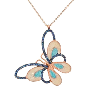 Gargantilla Mariposa Plata 925 con Esmalte y Circonitas Azules. Joyeria Osnor