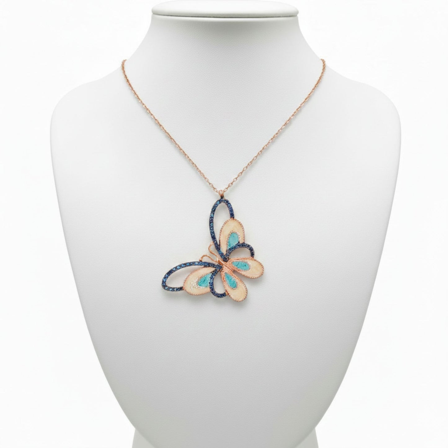 Gargantilla Mariposa Plata 925 con Esmalte y Circonitas Azules. Joyeria Osnor