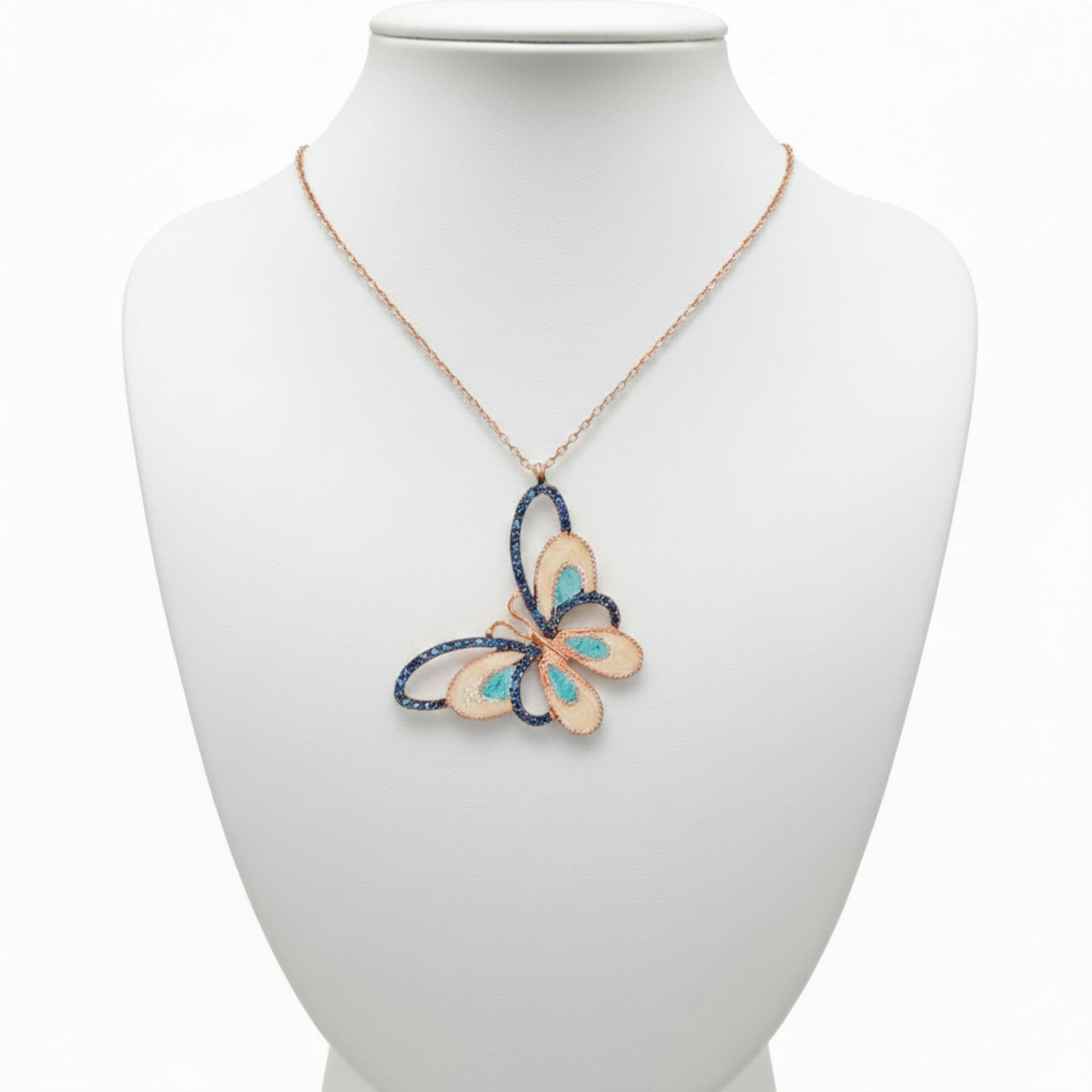 Gargantilla Mariposa Plata 925 con Esmalte y Circonitas Azules. Joyeria Osnor