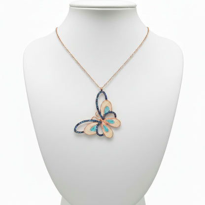 Gargantilla Mariposa Plata 925 con Esmalte y Circonitas Azules. Joyeria Osnor