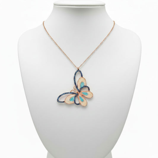 Gargantilla Mariposa Plata 925 con Esmalte y Circonitas Azules. Joyeria Osnor